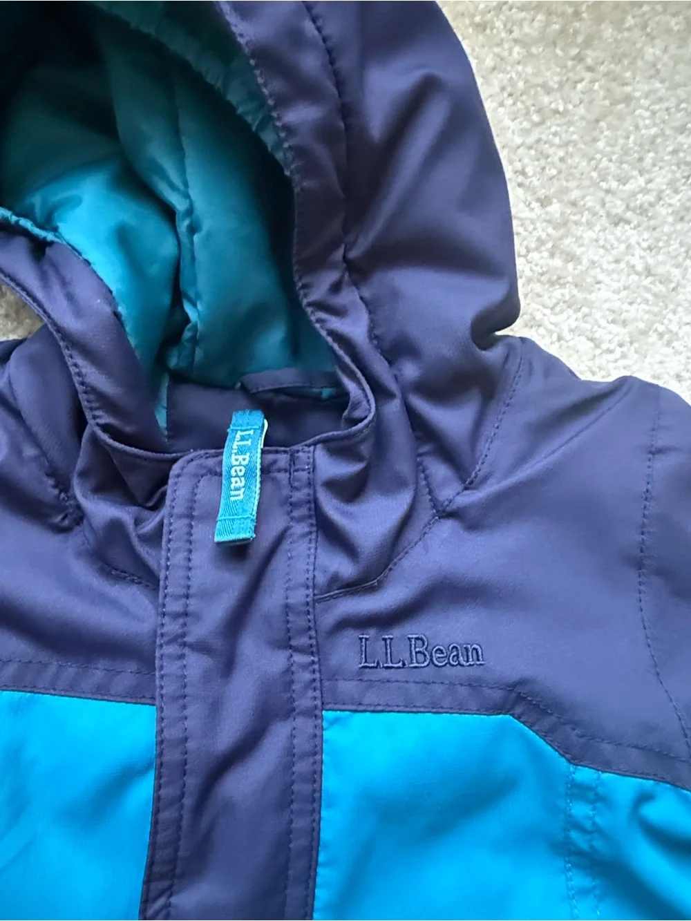LL Bean Toddler One-Piece Snowsuit in Teal and Navy, Size 12-18 Months